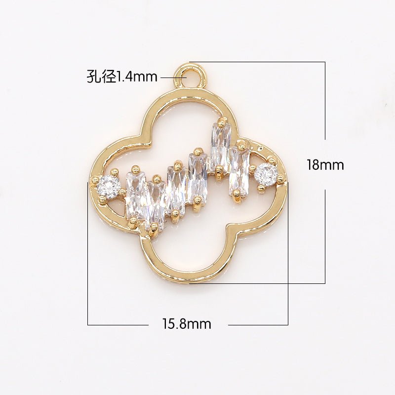 Gold Plated Clover Frame Charm with Crystal CZ Clover Floral Charm Pendant GP-623 - DLUXCA