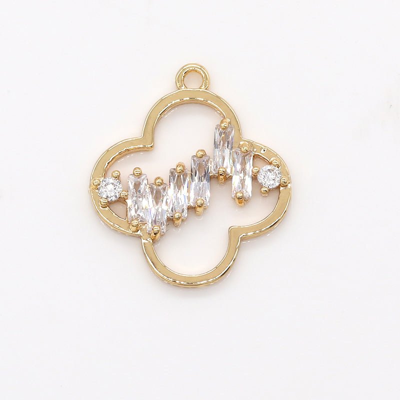 Gold Plated Clover Frame Charm with Crystal CZ Clover Floral Charm Pendant GP-623 - DLUXCA