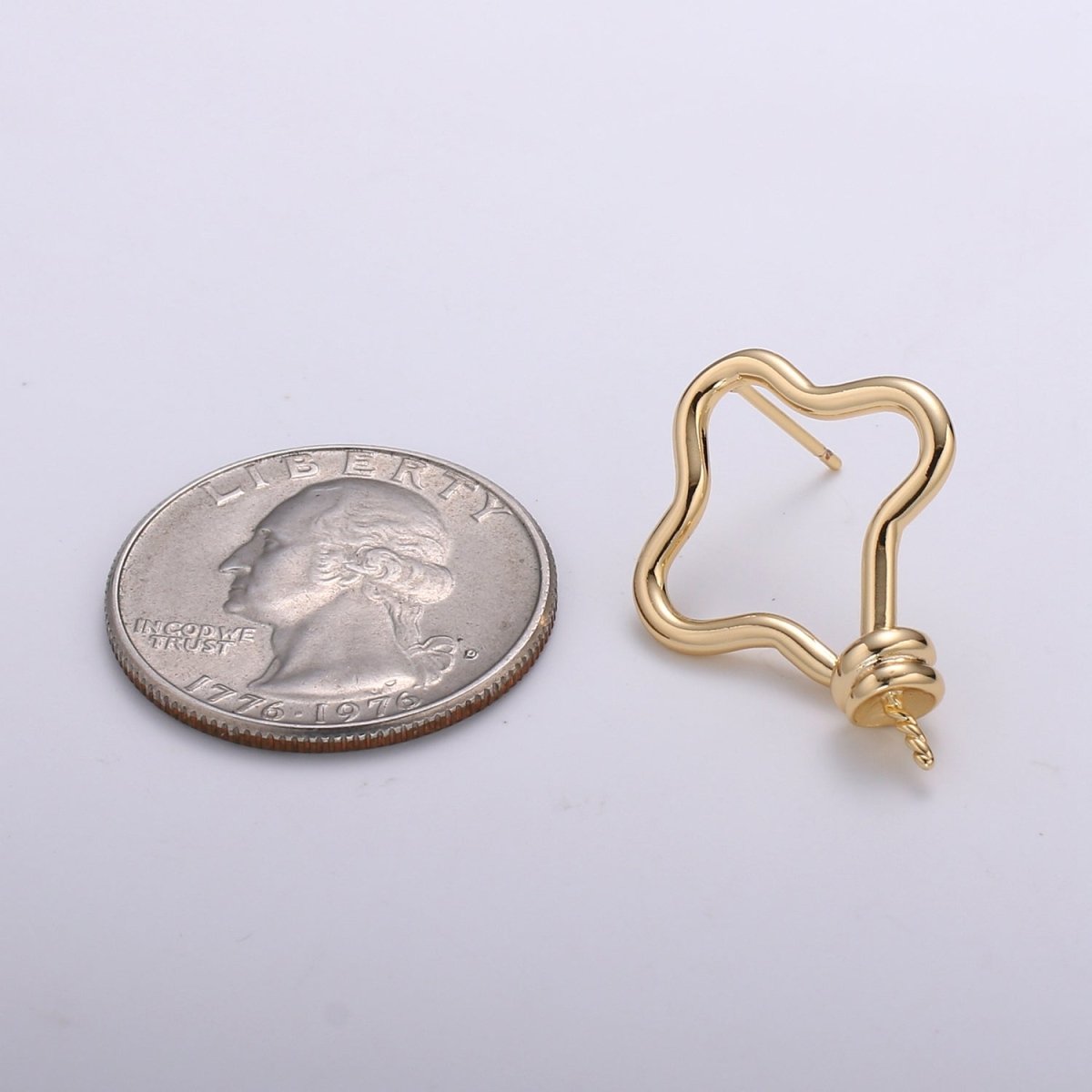 Gold Plated Clover Leaves Studs Earring Supply Plain Gold Floral Clover Earring Jewelry Supply Component GP-669 - DLUXCA