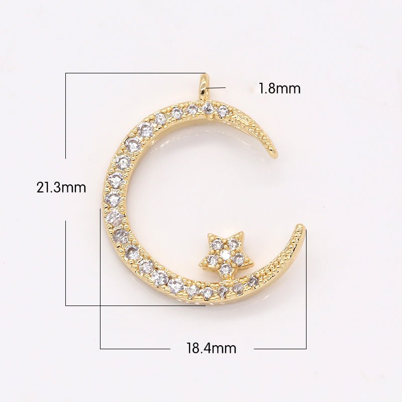 Gold Plated Crescent with Tiny Star Charm CZ Sky Nature Geometric Crescent Shape Micro Pave Charm Pendant GP-196 - DLUXCA