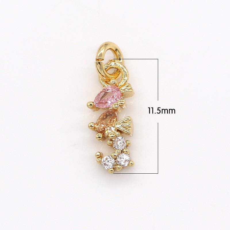 Gold Plated Crystal Baby Seahorse Charms CZ Ocean Nature Animal Charm Pendant GP-723 - DLUXCA