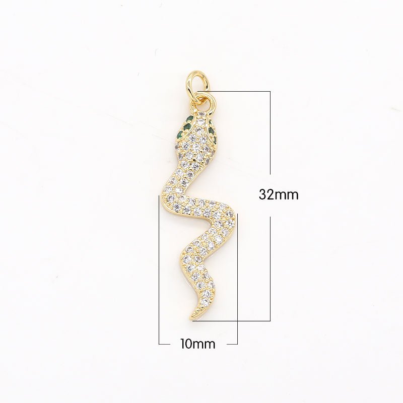 Gold Plated Crystal Baby Snake Charm CZ Tiny Little Reptile Animal Nature Micro Pave Charm Pendant GP-504 - DLUXCA