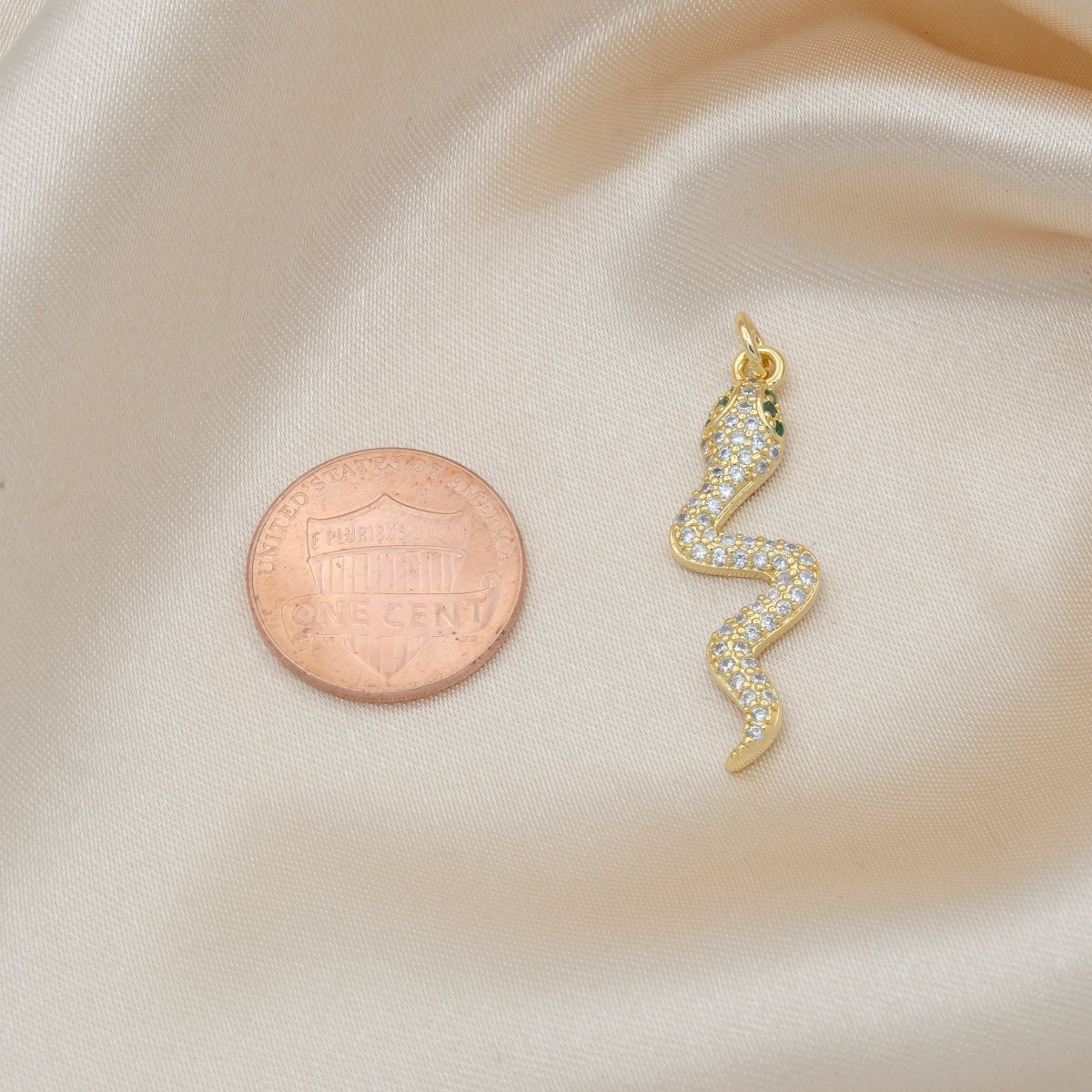 Gold Plated Crystal Baby Snake Charm CZ Tiny Little Reptile Animal Nature Micro Pave Charm Pendant GP-504 - DLUXCA