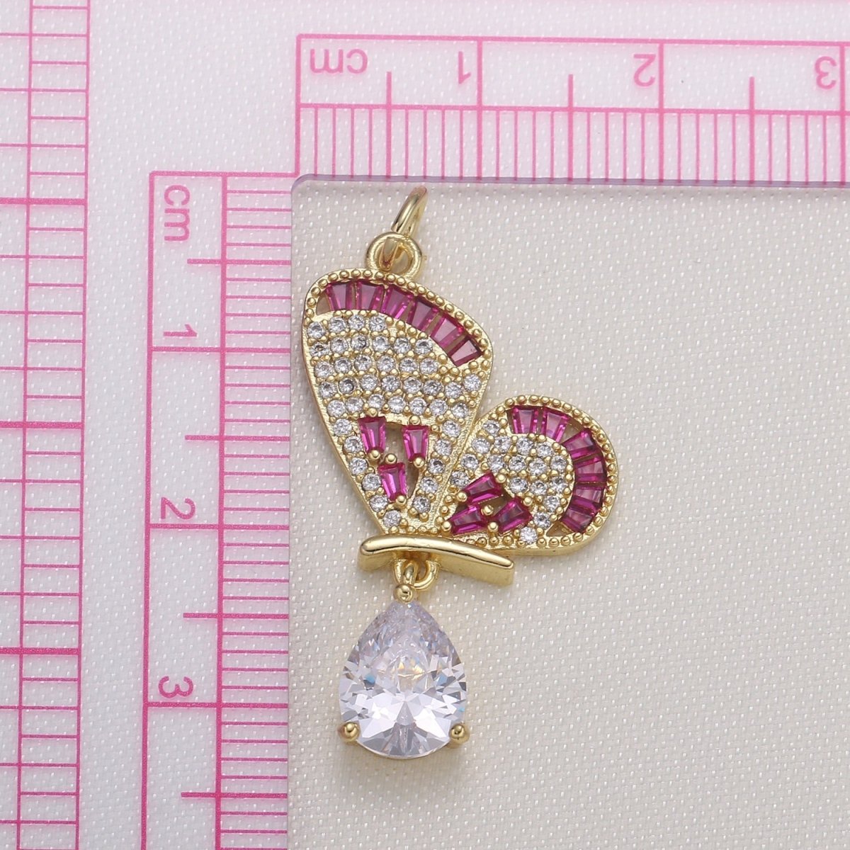 Gold Plated Crystal Butterfly Wing Charm CZ Dainty Mariposa Animal Nature Micro Pave Charm Pendant GP-590 - DLUXCA