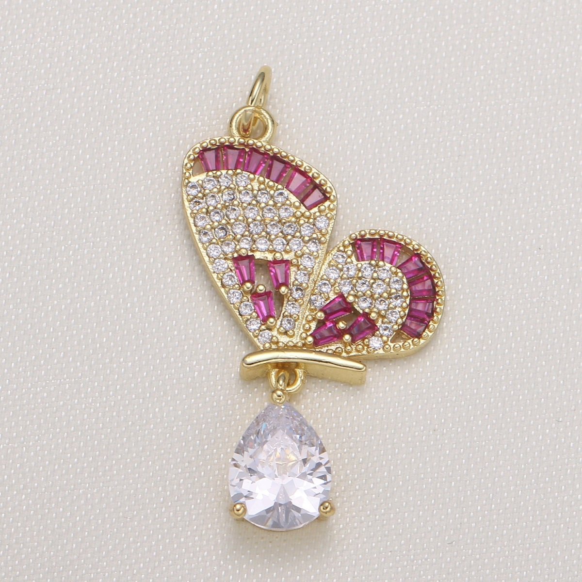 Gold Plated Crystal Butterfly Wing Charm CZ Dainty Mariposa Animal Nature Micro Pave Charm Pendant GP-590 - DLUXCA