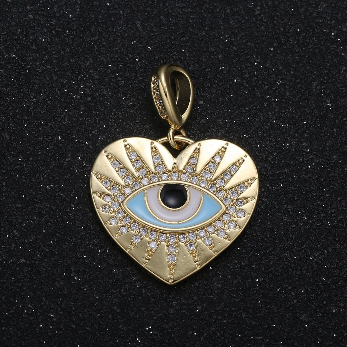 Gold Plated Crystal Evil Eye Heart Coin Charm CZ Golden Love Heart Evil Eye Charm Pendant GP-083 GP-084 - DLUXCA
