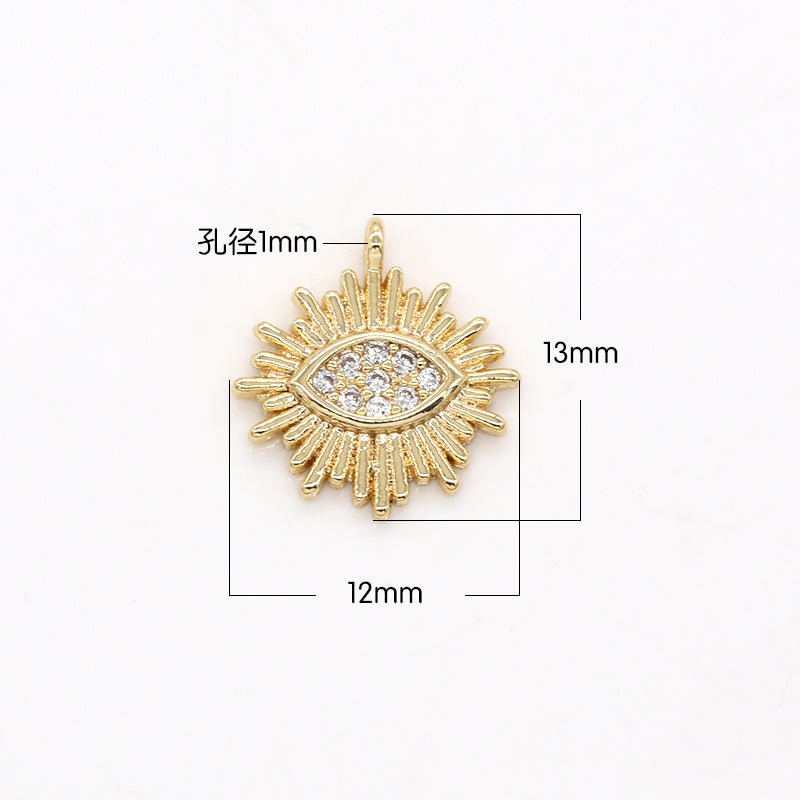 Gold Plated Crystal Eyelid Charm CZ Golden Evil Eye Rays Charm Pendant GP-533 - DLUXCA