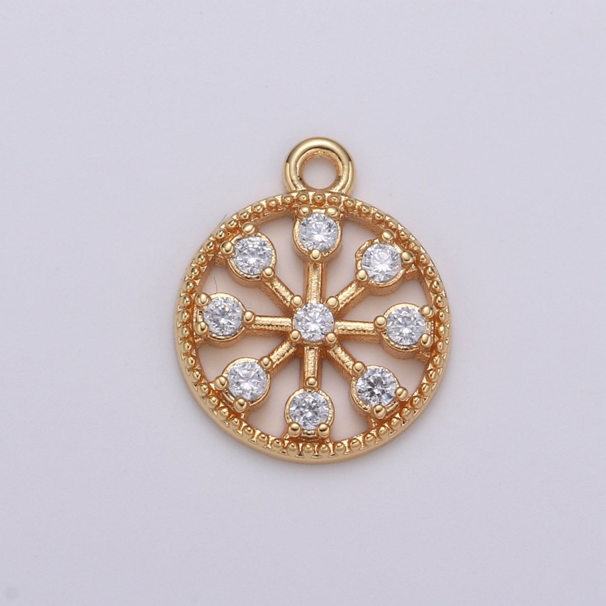 Gold Plated Crystal Ferris Wheel Charm CZ Playground Nature Golden Micro Pave Charm Pendant GP-686 - DLUXCA