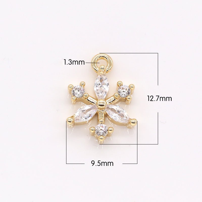 Gold Plated Crystal Flower Charm CZ Daisy Floral Plant Zirconia Nature Charm Pendant GP-259 - DLUXCA