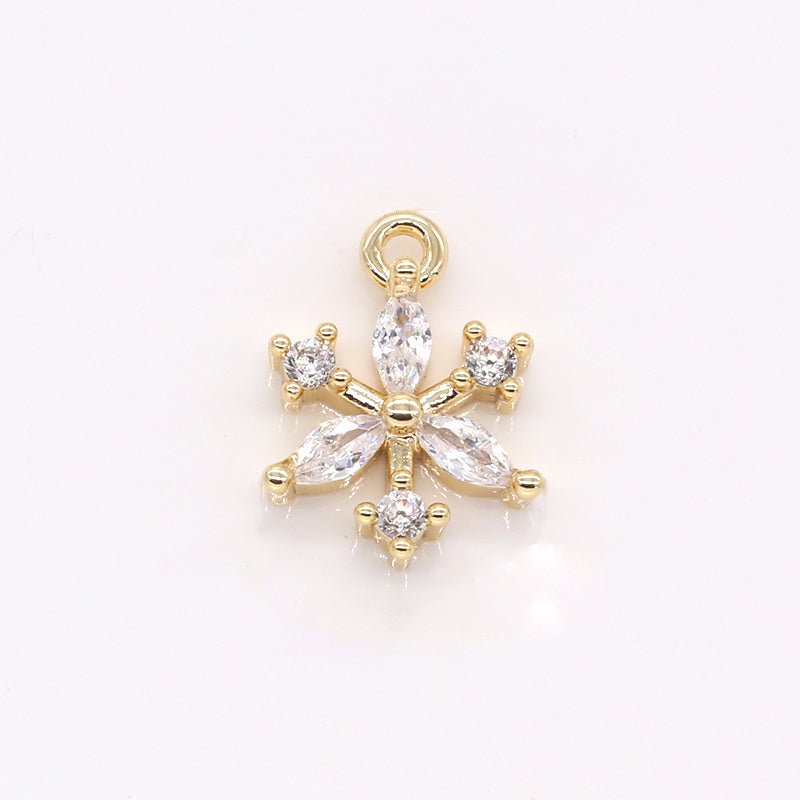 Gold Plated Crystal Flower Charm CZ Daisy Floral Plant Zirconia Nature Charm Pendant GP-259 - DLUXCA