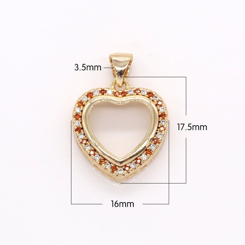 Gold Plated Crystal Heart Charm CZ Golden Love Heart Micro Pave Charm Pendant GP-400 - DLUXCA