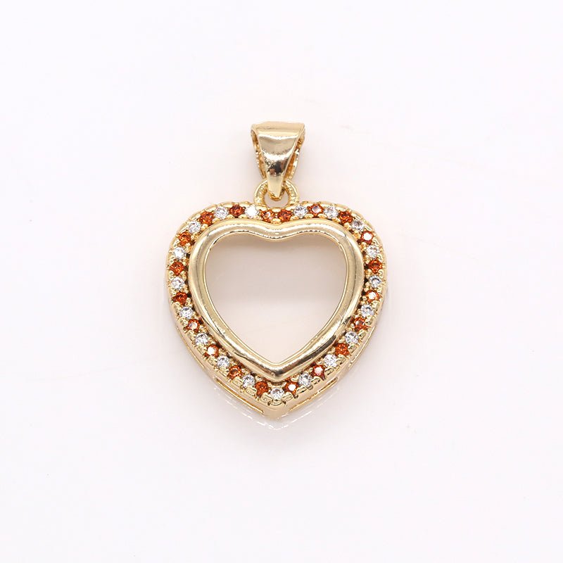 Gold Plated Crystal Heart Charm CZ Golden Love Heart Micro Pave Charm Pendant GP-400 - DLUXCA