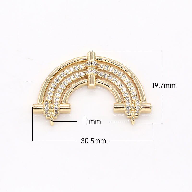 Gold Plated Crystal Rainbow Curve Connectors CZ Geometric Rainbow Shape Micro Pave Jewelry Supply Component GP-608 - DLUXCA