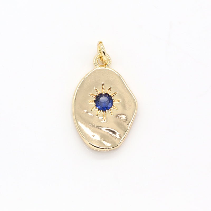 Gold Plated Crystal Sun Rays Oval Rustic Coin Charm CZ Morning Sunburst Nature Geometric Shape Medallion Charm Pendant GP-377 GP-379 GP-451 - DLUXCA