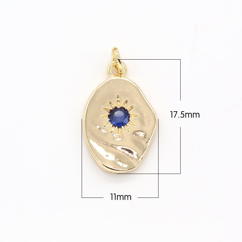 Gold Plated Crystal Sun Rays Oval Rustic Coin Charm CZ Morning Sunburst Nature Geometric Shape Medallion Charm Pendant GP-377 GP-379 GP-451 - DLUXCA