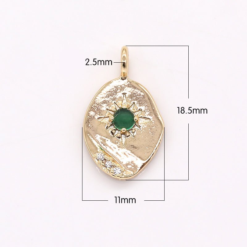 Gold Plated Crystal Sun Rays Oval Rustic Coin Charm CZ Morning Sunburst Nature Geometric Shape Medallion Charm Pendant GP-377 GP-379 GP-451 - DLUXCA