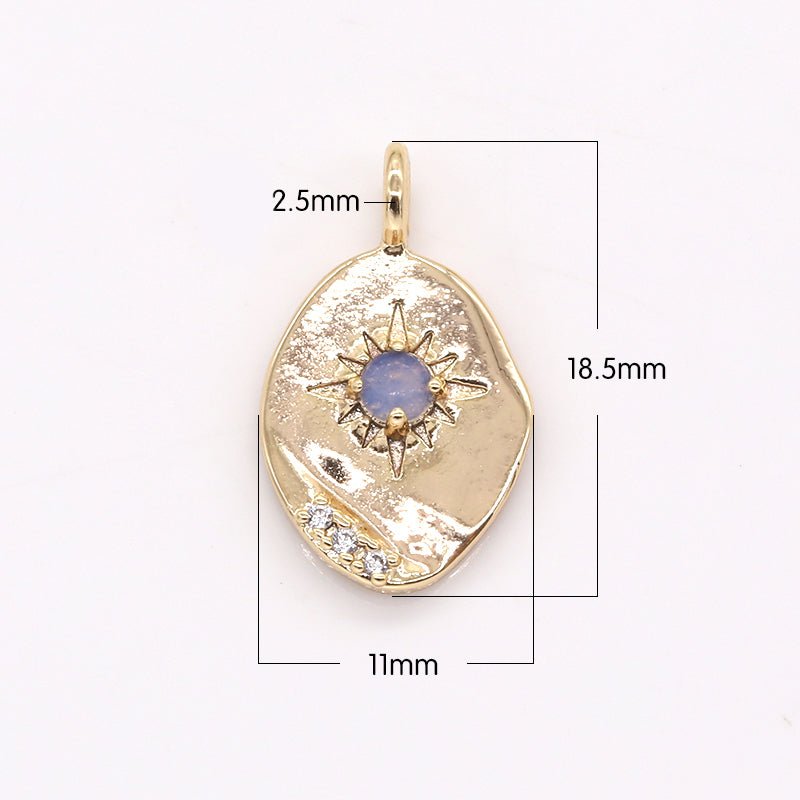 Gold Plated Crystal Sun Rays Oval Rustic Coin Charm CZ Morning Sunburst Nature Geometric Shape Medallion Charm Pendant GP-377 GP-379 GP-451 - DLUXCA