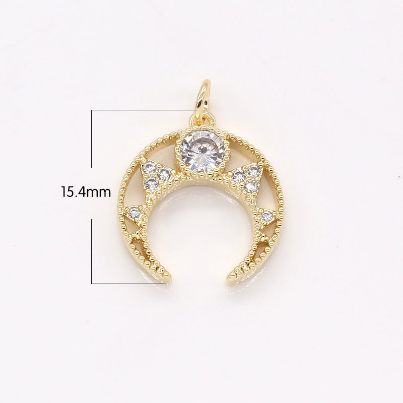 Gold Plated Curve Shape Charm CZ Crystal Geometric Crescent Micro Pave Charm Pendant GP-254 - DLUXCA