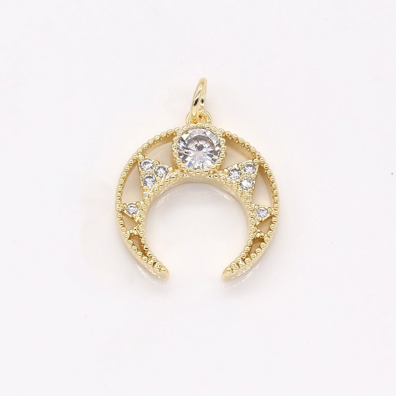 Gold Plated Curve Shape Charm CZ Crystal Geometric Crescent Micro Pave Charm Pendant GP-254 - DLUXCA