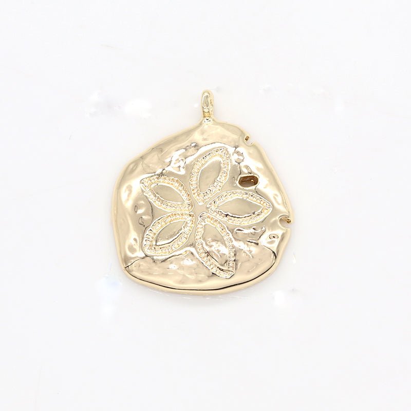 Gold Plated Daisy Flower Rustic Coin Charm, Plain Gold Ancient Medallion Charm Pendant GP-131 - DLUXCA