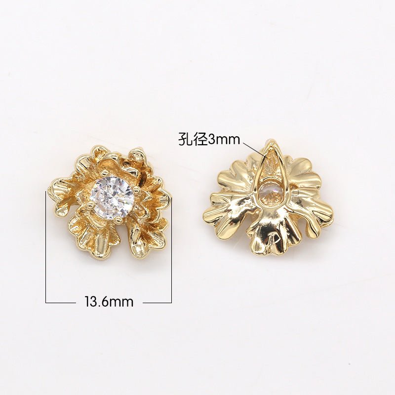 Gold Plated Deconstructed Zirconia Flower Jewelry Supplies CZ Floral Nature Jewelry Supply Component GP-271 - DLUXCA