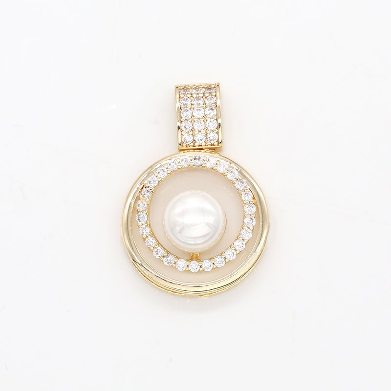 Gold Plated Double Circle Ring Charm, CZ Geometric Round Shape Micro Pave Charm Pendant GP-744 - DLUXCA