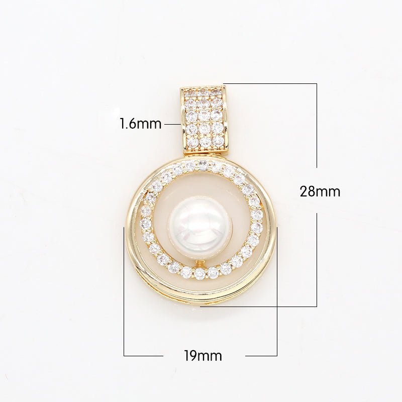 Gold Plated Double Circle Ring Charm, CZ Geometric Round Shape Micro Pave Charm Pendant GP-744 - DLUXCA