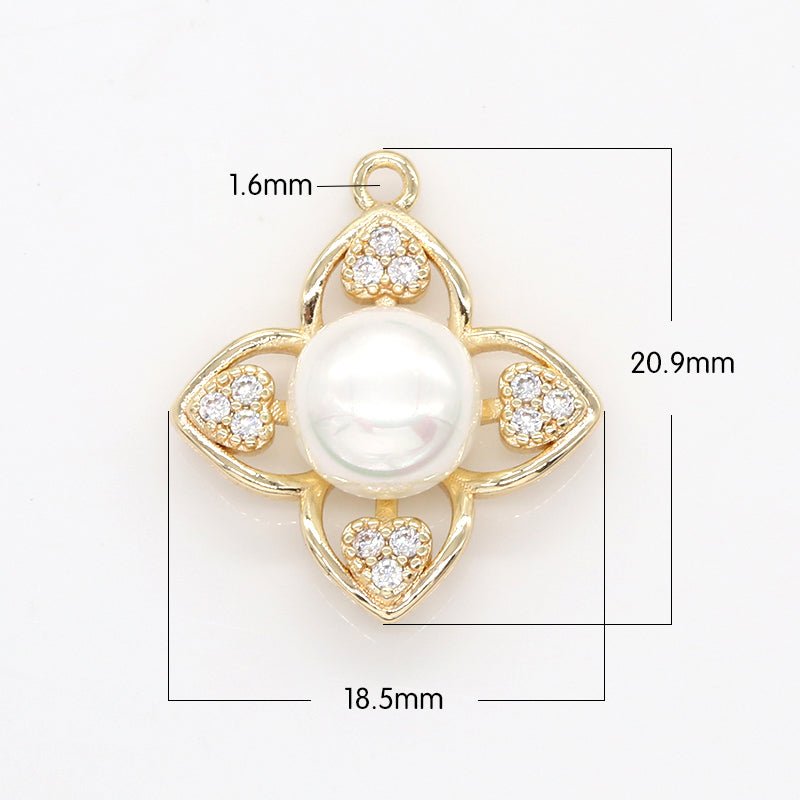 Gold Plated Flower Bloom Charm, CZ Floral Nature Blooms Micro Pave Charm Pendant GP-745 - DLUXCA