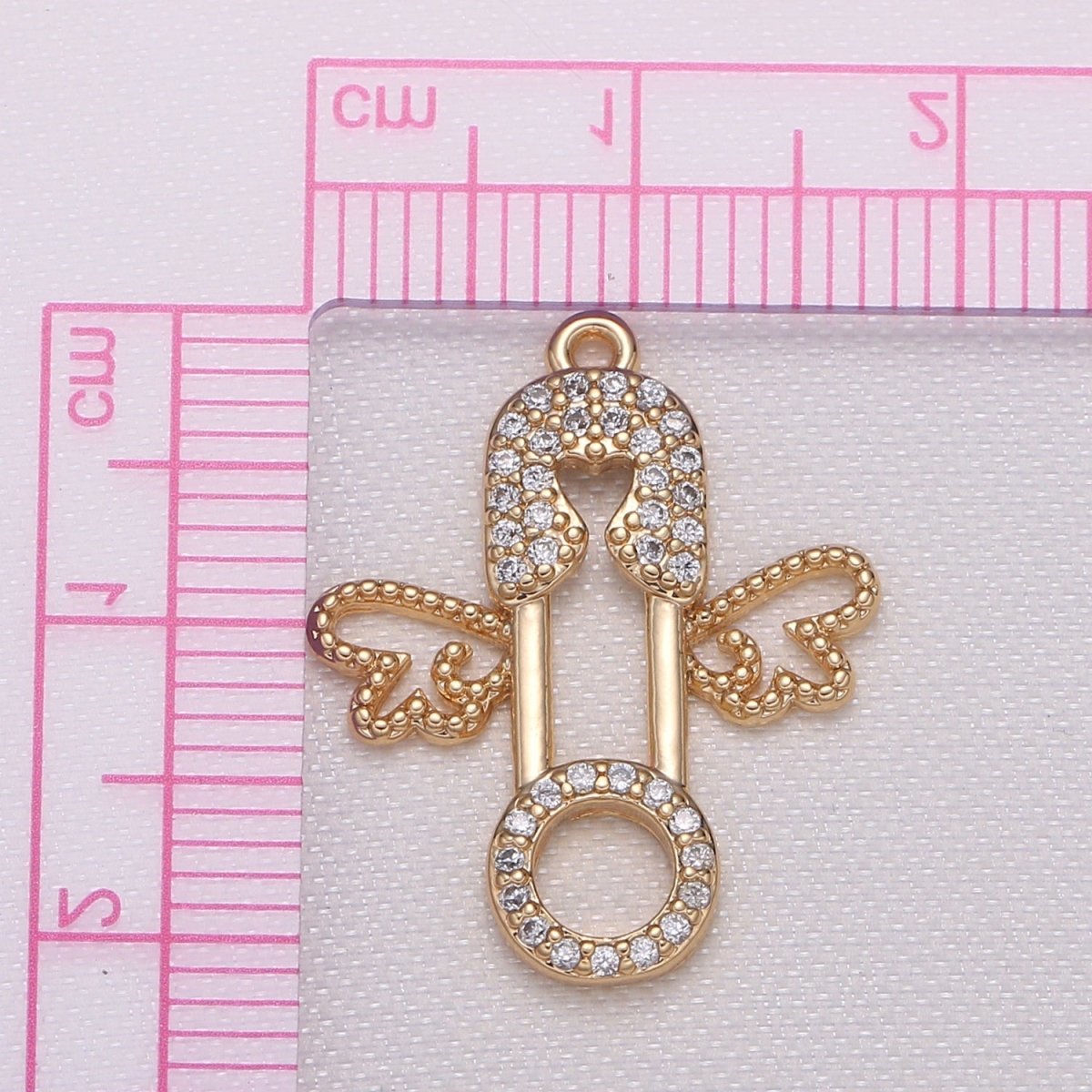 Gold Plated Flying Crystal Pin Charm CZ Mini Toolkit with Golden Wing Charm Pendant GP-579 - DLUXCA