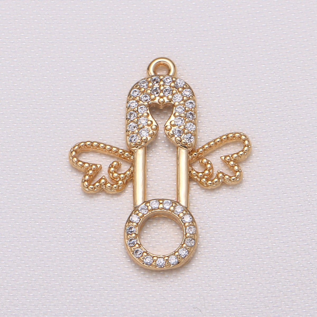 Gold Plated Flying Crystal Pin Charm CZ Mini Toolkit with Golden Wing Charm Pendant GP-579 - DLUXCA