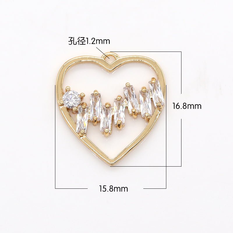 Gold Plated Heart Frame Charm with Crystal CZ Love Valentine Heart Charm Pendant GP-622 - DLUXCA