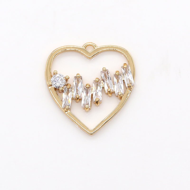 Gold Plated Heart Frame Charm with Crystal CZ Love Valentine Heart Charm Pendant GP-622 - DLUXCA