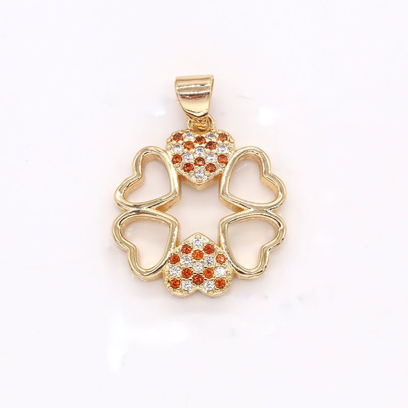 Gold Plated Heart Petal Flower Charm CZ Love Heart Floral Nature Charm Pendant GP-369 - DLUXCA