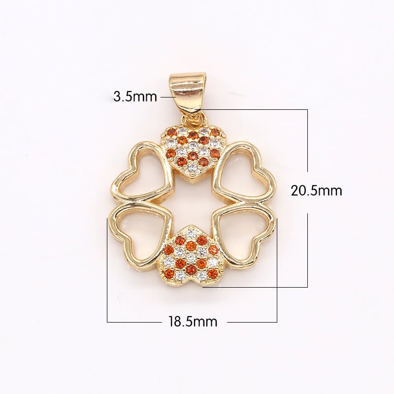 Gold Plated Heart Petal Flower Charm CZ Love Heart Floral Nature Charm Pendant GP-369 - DLUXCA