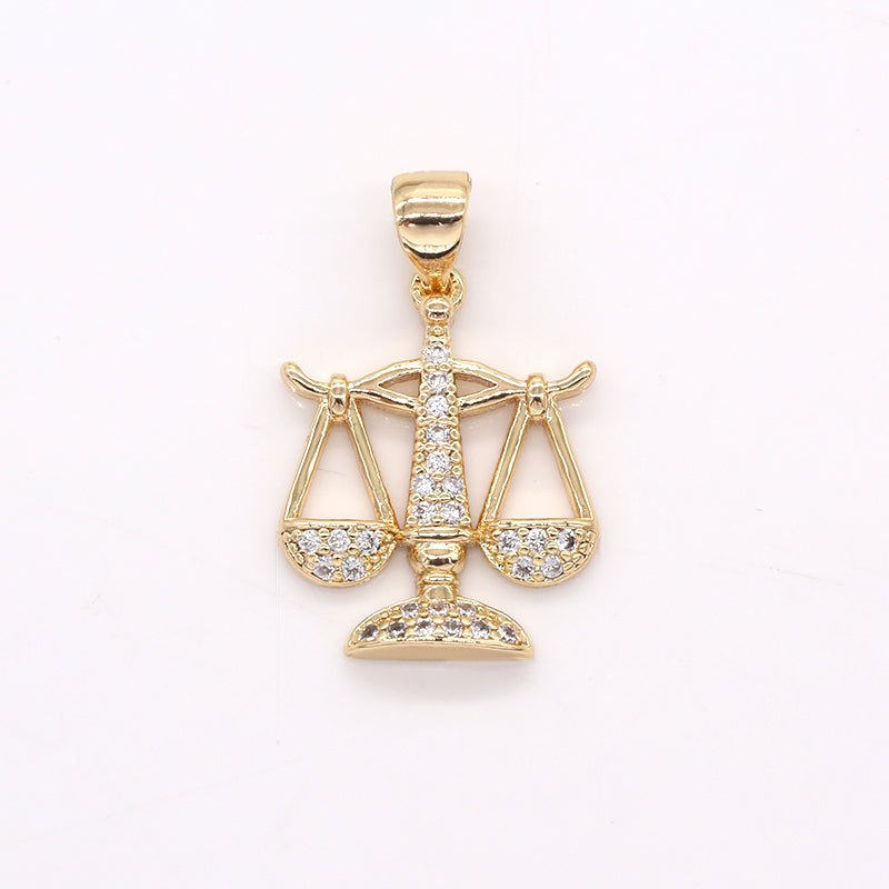 Gold Plated Measure Tool Charm CZ Toolkit Micro Pave Libra Zodiac Charm Pendant GP-401 - DLUXCA