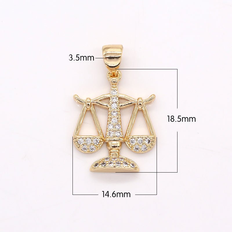 Gold Plated Measure Tool Charm CZ Toolkit Micro Pave Libra Zodiac Charm Pendant GP-401 - DLUXCA