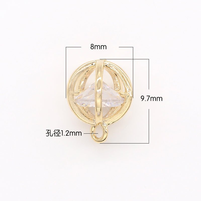 Gold Plated Multi Angled Ball Frame Charm CZ Single Crystal Golden Geometric Shape Charm Pendant GP-146 - DLUXCA