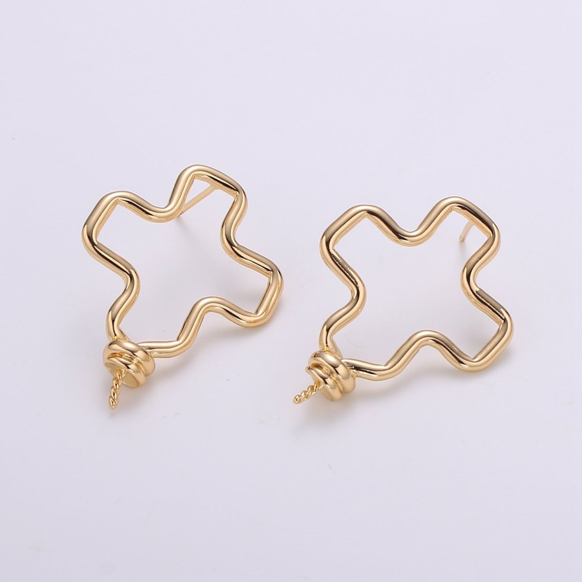 Gold Plated Simple Cross Studs Earring Supply Golden Christian Cross Earring Jewelry Supply Component GP-667 - DLUXCA