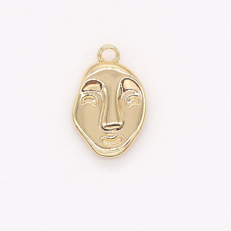 Gold Plated Smiling Face Medallion Charm, Plain Gold Happy Smiley Face Mood Feelings Coin Charm Pendant GP-630 - DLUXCA