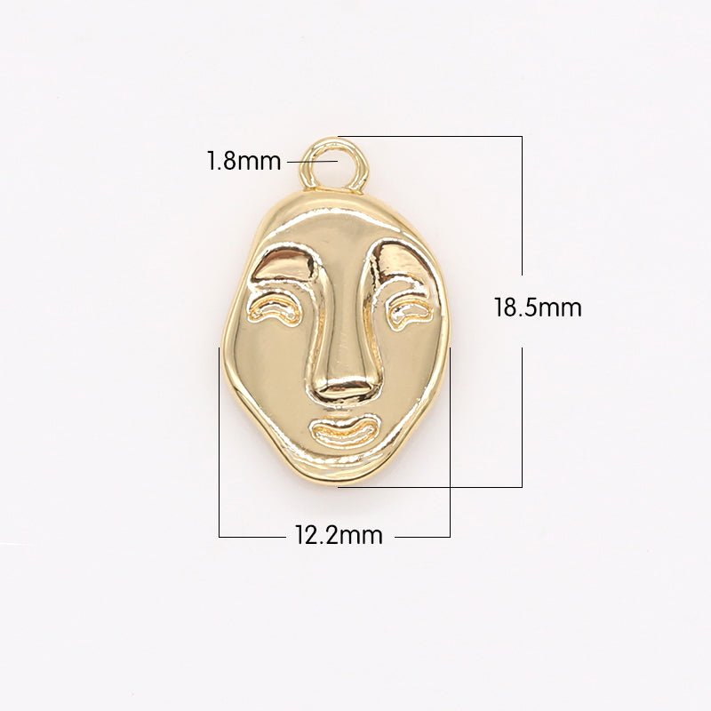 Gold Plated Smiling Face Medallion Charm, Plain Gold Happy Smiley Face Mood Feelings Coin Charm Pendant GP-630 - DLUXCA