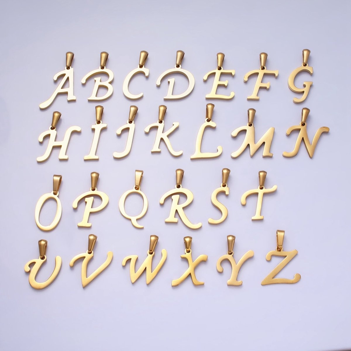 Gold Plated Stainless Steel Letter Charms, initial alphabet pendant DIY jewelry letter charms for personalized jewelry making AD149 - AD174 - DLUXCA