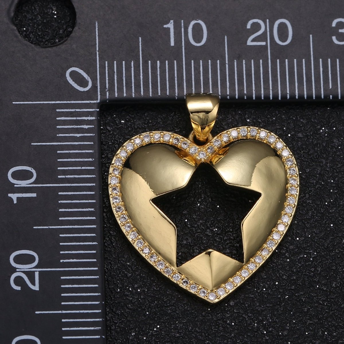 Gold Plated Star Printed Heart Charm CZ Micro Pave Love Heart Valentine Joy Feelings Charm Pendant GP-036 - DLUXCA