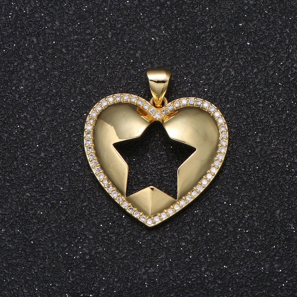 Gold Plated Star Printed Heart Charm CZ Micro Pave Love Heart Valentine Joy Feelings Charm Pendant GP-036 - DLUXCA