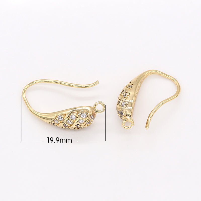 Gold Plated Thin Curvy Plate Micro Pave Geometric Shape Earring Jewelry Supply Component GP-902 - DLUXCA