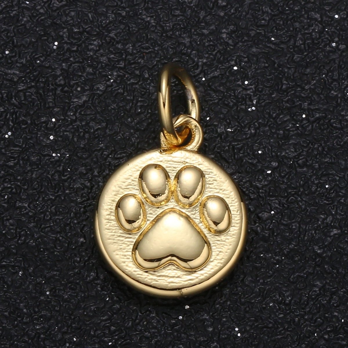 Gold Plated Tiny Cute Dog Paw Coin Charm, Plain Gold Puppy Animal Nature Charm Pendant GP-109 - DLUXCA