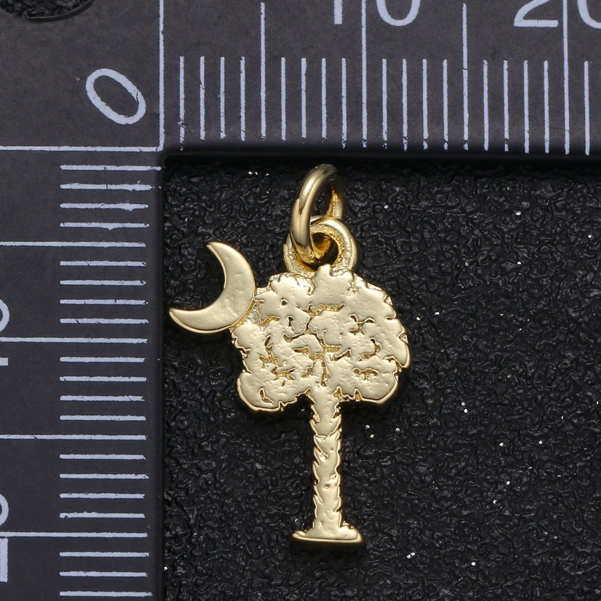 Gold Plated Tree and Crescent Moon Charm, Plain Gold Night Nature Panorama Charm Pendant GP-117 - DLUXCA