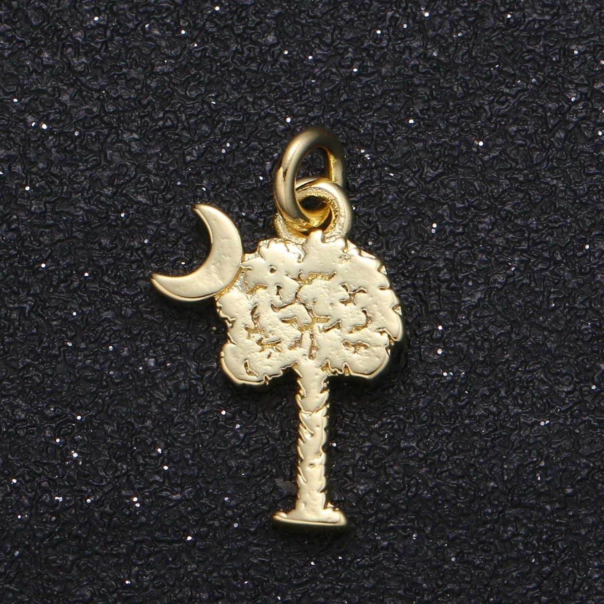 Gold Plated Tree and Crescent Moon Charm, Plain Gold Night Nature Panorama Charm Pendant GP-117 - DLUXCA