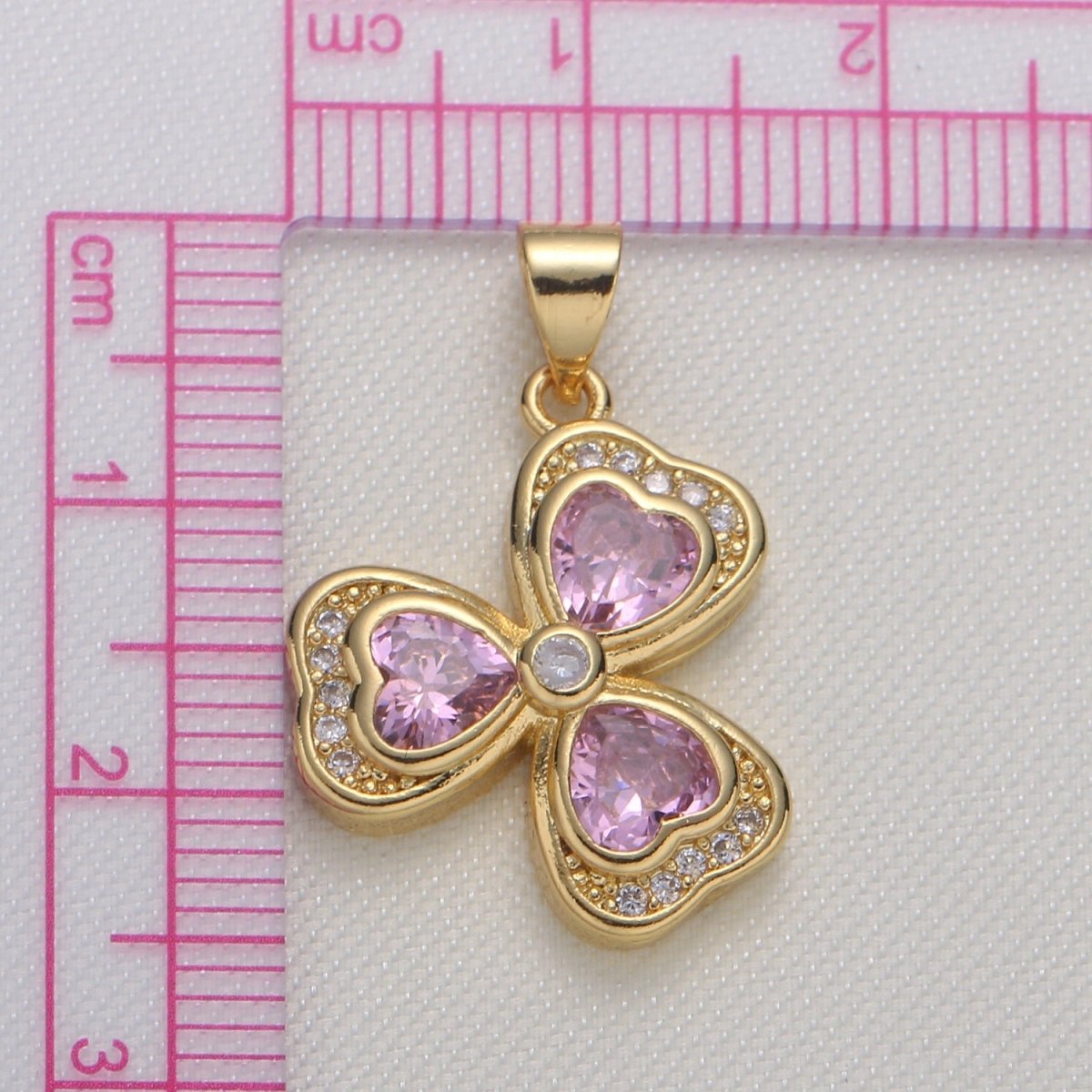 Gold Plated Triple Crystal Heart Shape Petal Flower Charm CZ Love Heart Floral Nature Charm Pendant GP-605 - DLUXCA