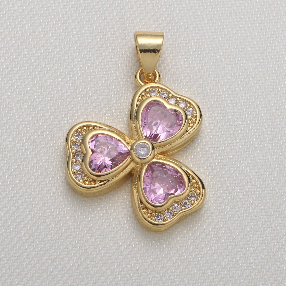 Gold Plated Triple Crystal Heart Shape Petal Flower Charm CZ Love Heart Floral Nature Charm Pendant GP-605 - DLUXCA