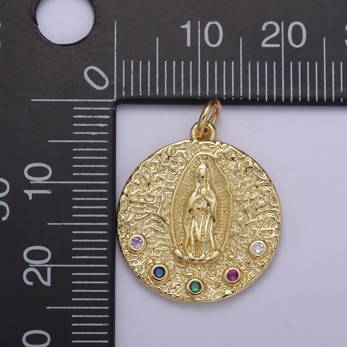 Gold Plated Virgin Guadalupe Charm Necklace, 14k Gold Plated Virgin Mary Shape Round Pendant Necklace E-419 - DLUXCA